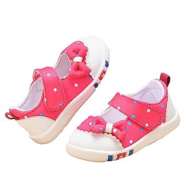 Imagem de Sandálias para meninas, crianças, laço, estampa floral, sapatos de lona antiderrapantes, sapatos de lona para bebês confortáveis e confortáveis tênis individuais, Vermelho, 6 Toddler