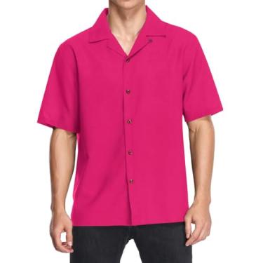 Imagem de Camisas havaianas masculinas manga curta folgada casual abotoada camisa de praia Aloha, Carmim, P