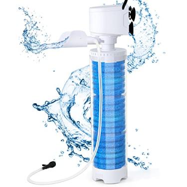 Imagem de fishkeeper Filtro de aquário submersível para 100 litros, filtro de esponja bioquímica 3 em 1 para filtração/oxigenação/circulação de aquário, filtro interno ajustável de até 320 GPH (8W/13W)