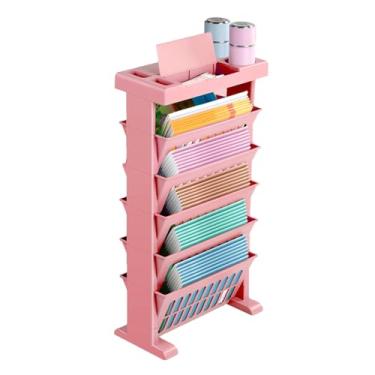 Imagem de Carrinho de estante móvel, carrinho de armazenamento de mesa compacto, estante de chão/expositor de canto, rack de revistas adequado para espaços estreitos