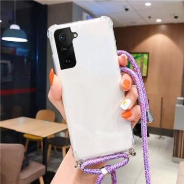 Imagem de Capa de telefone de silicone macio à prova de choque para Samsung M14 A54 A14 A34 A24 A23 A04E Crossbody Colar Cord Strap Lanyard Cover, Roxo Azul, Para A14