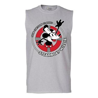Imagem de Camiseta masculina Steamboat Willie Life Preserver Muscle Funny Classic Cartoon Beach Vibe Mouse in a Lifebuoy Silly Retro, Cinza, XXG
