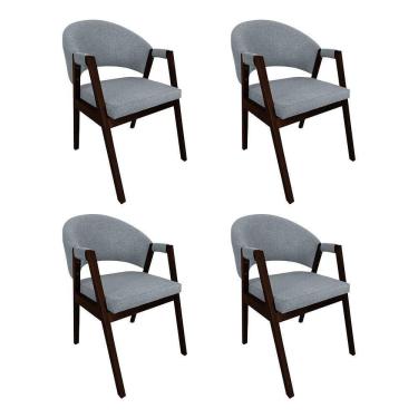 Imagem de Kit 4 Cadeiras De Jantar Madeira Maciça Castanho Premium Helen Linho Cinza - Cor: Cinza