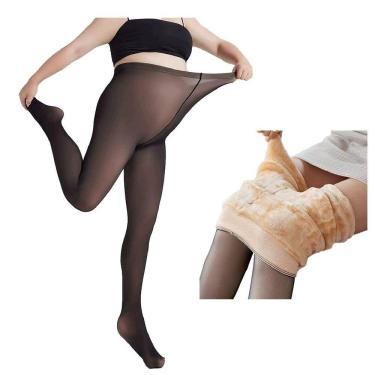 Imagem de Meia-Calça Térmica Forrada Peluciada Translúcida de Lã Calça Legging Grossa Inverno Para Frio