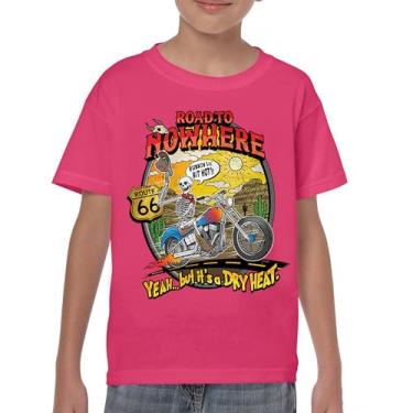 Imagem de Camiseta juvenil Road to Nowhere But its a Dry Heat Funny Skeleton Biker Ride Motorcycle Skull Route 66 Southwest Kids, Rosa choque, GG