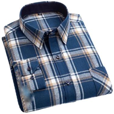 Imagem de Camisa masculina xadrez de manga comprida, macia, quente, casual, tecido lixado, flanela, lazer, camisa xadrez com bolso, Gz830, G