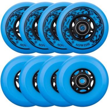 Imagem de AOWISH Rodas de skate em linha 85A para uso externo com fórmula de asfalto, rodas de substituição, lâminas de rolo internas com rolamentos ABEC-9 e espaçadores flutuantes (pacote com 8) (azul, 80 mm)