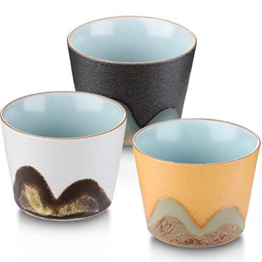Imagem de Evannt Xícaras de chá de cerâmica, conjunto de 3 xícaras de chá japonesas pequenas, conjunto de chá de saquê de porcelana Kung Fu estilo retrô (estilo 2#)