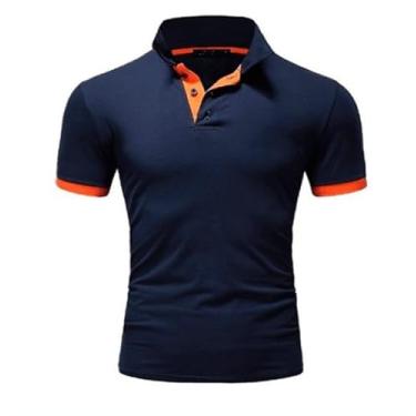 Imagem de Camiseta de verão recém-lançada, blusa masculina Paul de manga curta, camisa polo popular e moderna, Azul marinho + laranja, GG