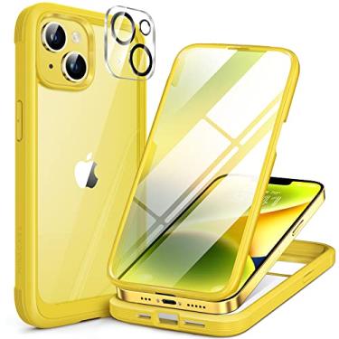 Imagem de Miracase Capa Glass Series projetada para iPhone 14 Plus de 6,7 polegadas, capa amortecedora transparente de corpo inteiro com protetor de tela de vidro temperado 9H integrado e protetor de lente de câmera, limão