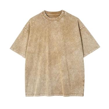Imagem de Camisetas masculinas vintage de algodão, cor lisa, tamanho grande, unissex, manga curta, rap hip hop, básica, Caqui, P