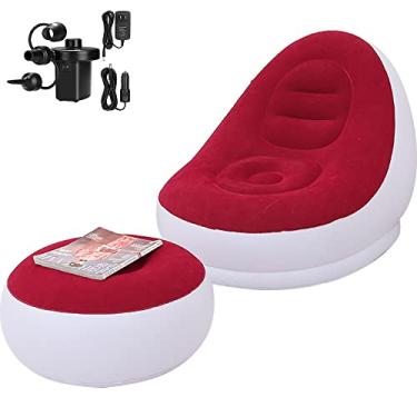 Imagem de KAERMU Espreguiçadeiras infláveis com bomba de ar, espreguiçadeiras infláveis para sala de estar interna, quarto, viagem, acampamento, piquenique, praia, espreguiçadeiras (vermelho)
