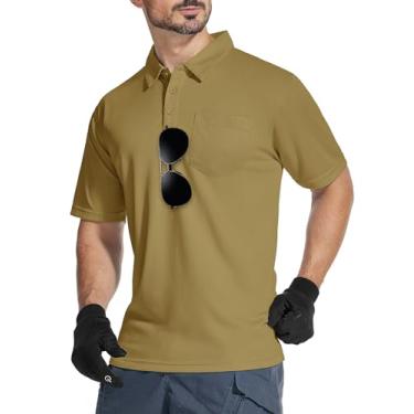 Imagem de LLdress Camisa polo masculina de manga curta, caimento seco, gola piquê, com bolso, 03494-cáqui, XXG