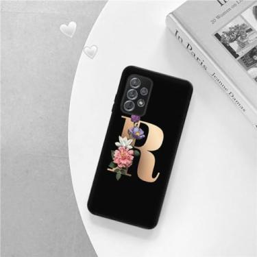 Imagem de Capa de telefone macia preta fosca para samsung a52 a32 a72 a22 4g a52s a12 a42 5g 26 letras capa inicial de flor, b18, para a52