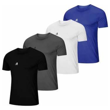 Imagem de Kit 4 Camiseta Masculina Esportiva Dry Fit Camisa Gola Redonda (BR, Alfa, M, Regular, PRETO BRANCO AZUL CHUMBO CORRIDA)