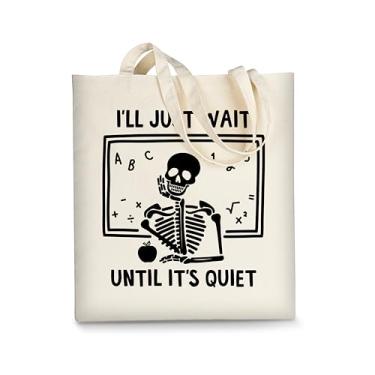 Imagem de AUSVKAI Sacola de lona estética para mulheres, lindas bolsas de algodão reutilizáveis de pano para compras na faculdade, praia, mercearia, presentes modernos, Professor, Large