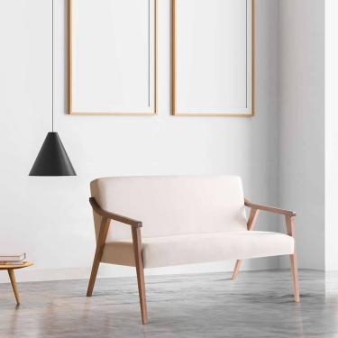 Imagem de poltrona namoradeira flávia algodão bege mescla e nogueira