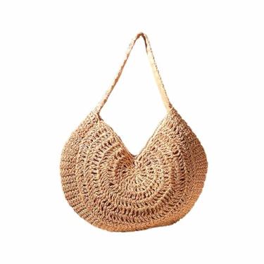 Imagem de oshhni Bolsa de praia redonda de palha moda verão carteira para viagens, festas e compras de férias, b