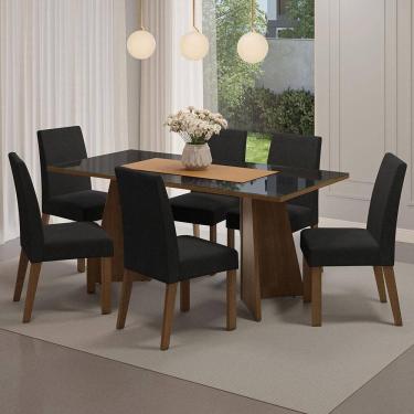 Imagem de Conjunto Sala de Jantar Mesa Tampo de Vidro 6 Cadeiras Rustic/Preto/Oxford Valerie Madesa