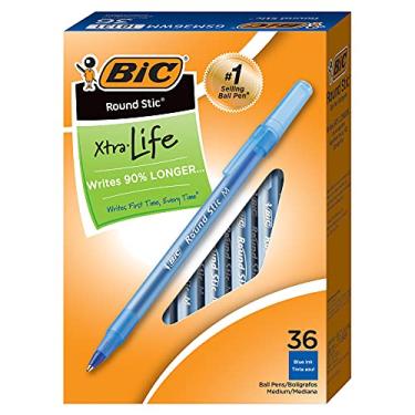 Imagem de BIC Caneta esferográfica redonda Stic Xtra Life, ponta média (1,0 mm), azul, cilindro redondo flexível para conforto de escrita, 36 unidades (pacote de 6, 316 unidades no total)