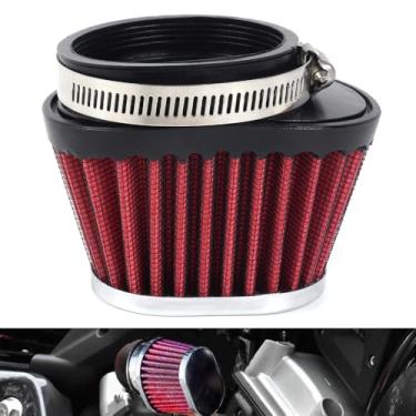 Imagem de Filtro de ar para motocicleta, filtro de motor de substituição universal, grampo de alto desempenho, filtros de ar de cápsula para carro a motor, minibike, filtro de ar frio (vermelho, 51 mm)