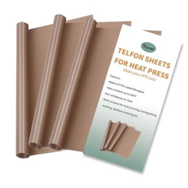 Imagem de Folhas de Teflon para prensa térmica, rolo de folha de papel de teflon PTFE reutilizável antiaderente para transferência de calor por sublimação Cricut, ferro HTV, cozimento (pacote com 3 30,5 x 40,64 cm)