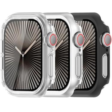 Imagem de Compatível com Apple Watch Series 10 46 mm e 42 mm capa rígida de policarbonato resistente a impactos à prova de choque com borda total (preto prateado transparente, série 10 de 46 mm)