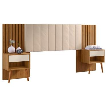 Imagem de Cabeceira Box Zara Com Capitonê E Mesa De Cabeceira - Robel Móveis, Ca