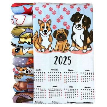 Imagem de Kit 10 Pano De Prato Calendário 2025 - 10 Estampas Sortidas - DRK