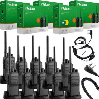 Imagem de Kit 10 Rádios Walkie Talkie Intelbras RC3002 Com Fones Microfone PTT E