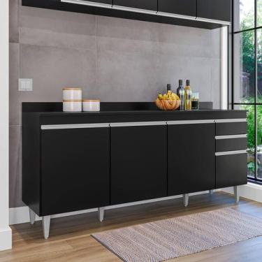 Imagem de Balcão de Cozinha 180 cm 4 Portas 2 Gavetas com Tampo Agatha Preto - M