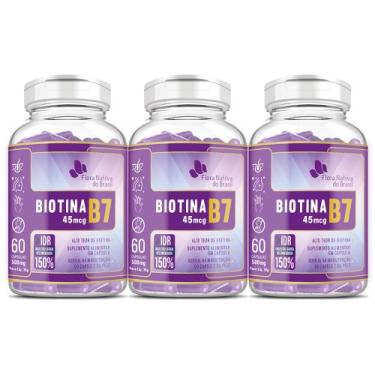 Imagem de 3x Biotina B7 45mcg Vitamina B7 60 Cápsulas Idr 100% - Flora Nativa do