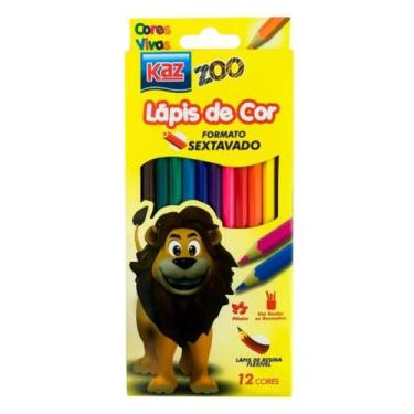 Imagem de Kit 12 Lápis de Cor  Kaz Redondo Volta Aula Escolar - KAZ Zoo