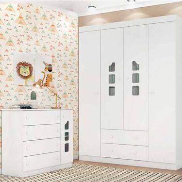 Imagem de Cômoda E Guarda Roupa Infantil Lívia Branca Brilho - Phoenix - Phoenix