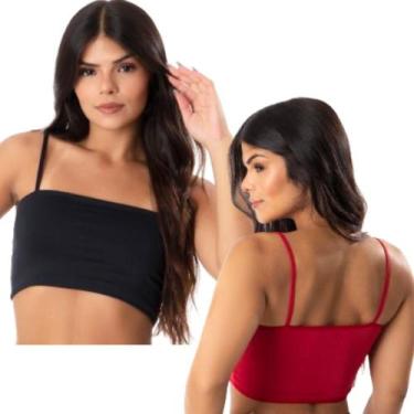 Imagem de Kit 2 Top De Academia Feminino Cropped Fitness Sem Bojo Faixa Alcinha 