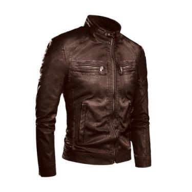 Imagem de Jaqueta de couro masculina slim - Tshudi, Marrom, M