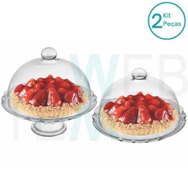 Imagem de Conjunto 2 Boleiras de Vidro com e sem Pé e Tampa Lírio Vitazza Prato 