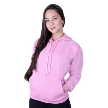 Imagem de Moletom Feminino Canguru Algodão Liso Com Capuz Branco, Rosa, Cinza e 