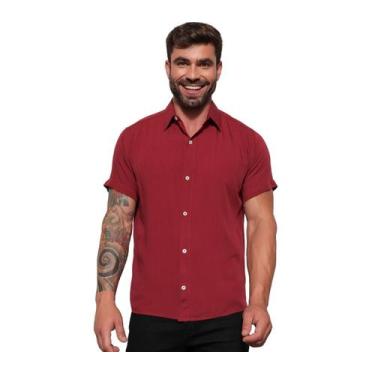 Imagem de Camisa Social Manga Slim Botão Masculina Algodão 100% - Volgue, Vinho,
