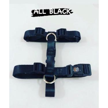 Imagem de Peitoral h + guia (all black) -  tamanho p  - GUI DOGS