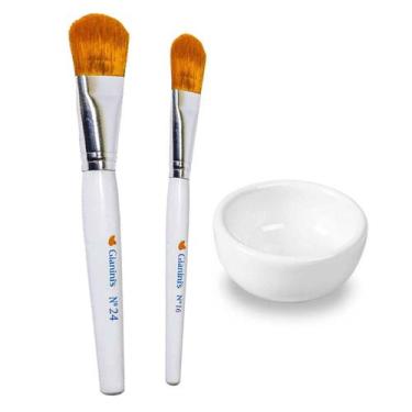 Imagem de Kit Pincel Seda Branco 24, 16 Máscaras, Argilas e Cubeta Porcelana - E