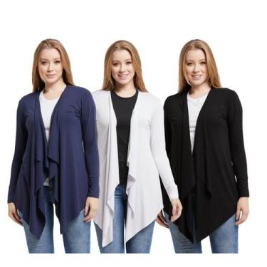 Imagem de Kit 03 cardigans feminino kimono com bico manga longa - Wooks, Azulmar