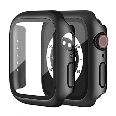 Imagem de JNCVXN Pacote com 2 capas rígidas de policarbonato de 38 mm com protetor de tela de vidro temperado compatível com Apple Watch séries 3/2/1 de 38 mm, ultrafina, resistente a arranhões, capa protetora