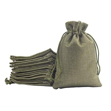 Imagem de Sansam vários tamanhos e cores de sacos de presente de estopa com cordões, bolsas de joias para lembrancinhas de casamento, sacos de doces, lembrancinhas de festa, Army Green, 4 x 5.6 Inch
