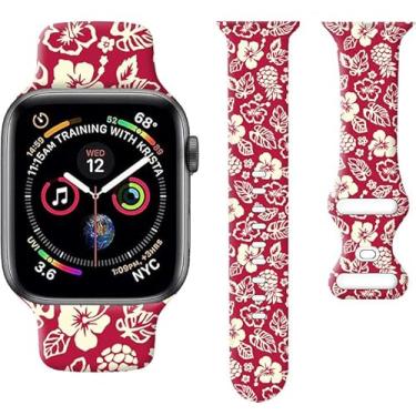 Imagem de Pulseira de silicone macio de 38 mm, 40 mm, 41 mm, 42 mm, 44 mm e 45 mm, pulseira de substituição com fecho clássico para Apple Watch Series SE 8, 7, 6, 5, 4, 3, 2 1, Utral para mulheres (flor de