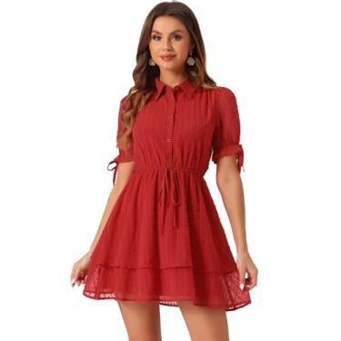 Imagem de Allegra K Vestido feminino em camadas de chiffon com cordão floral e gola Peter Pan, Vermelho, GG