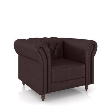 Imagem de Poltrona Decorativa Stanford Chesterfield Pés De Madeira Couro Wine Vinho G58 Gran Belo