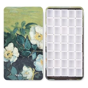 Imagem de Paleta de tinta de lata de aquarela portátil com 40 peças de meia panela vazia e quadrados magnéticos, pequena caixa de tinta de metal para viagem com pintura acrílica, desenho artístico. Rosa verde