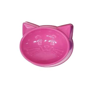Imagem de Comedouro Cara de Gato 100ml Azul Rosa ou Vermelho - Pet Toys, Rosa