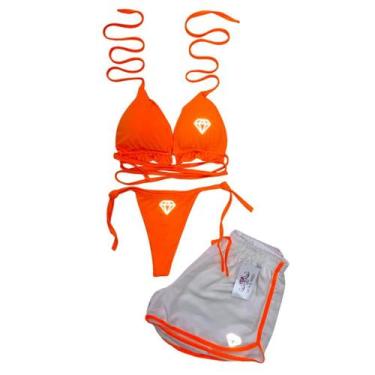 Imagem de Conjunto Biquíni Cortininha + Short Tactel Gringas Model, Laranja, Cla